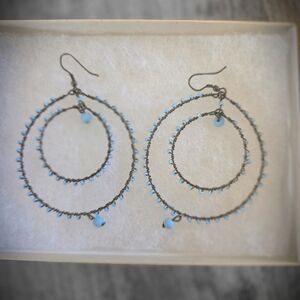 Elegant Blue Beaded Hoop Earrings